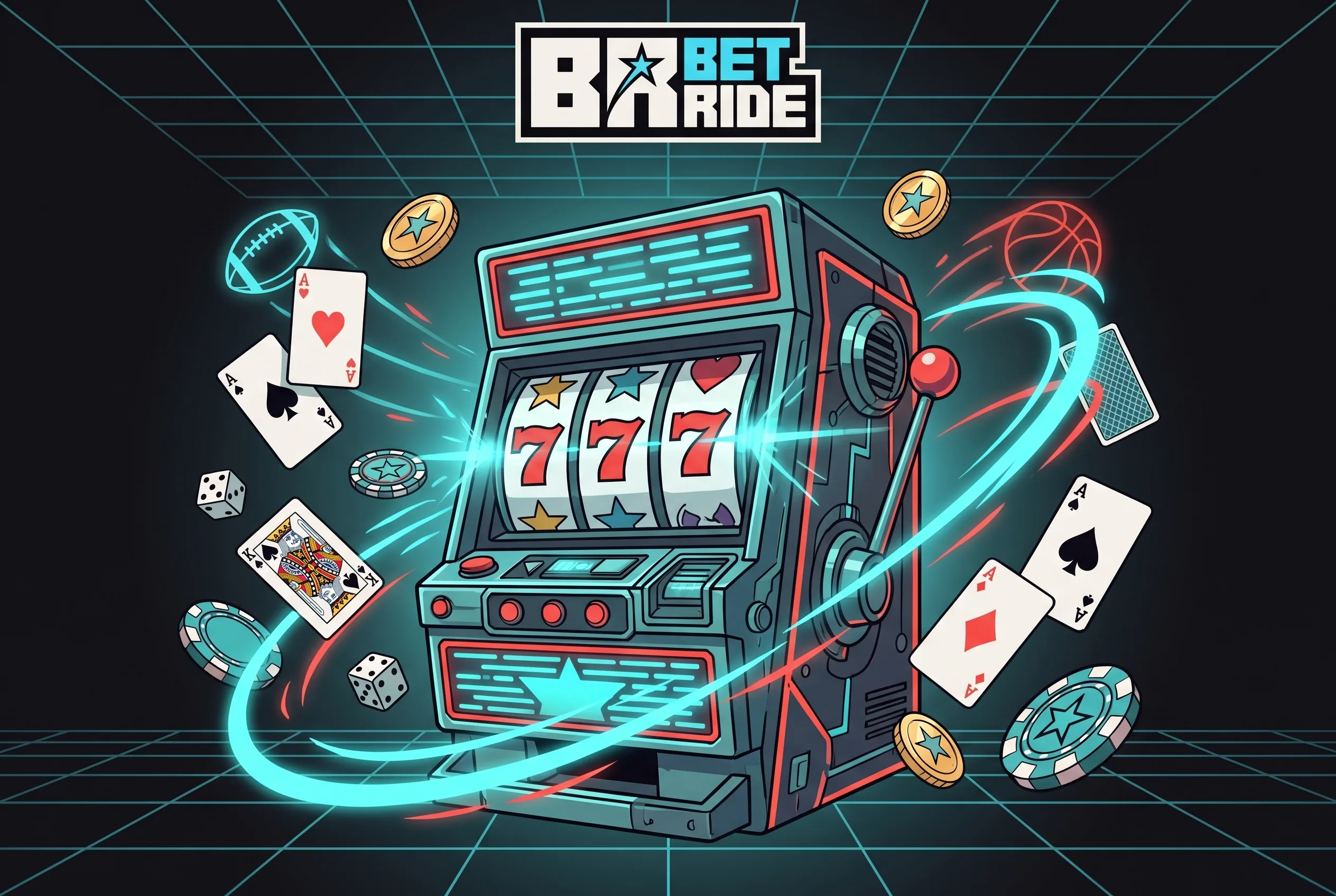 Betride Casino slot machine artwork with playing cards and a logo above the reels